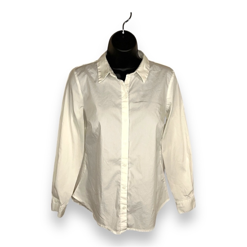 SMALL NINE WEST WOMENS WHITE LONG SLEEVE BUTTON FRONT SHIRT